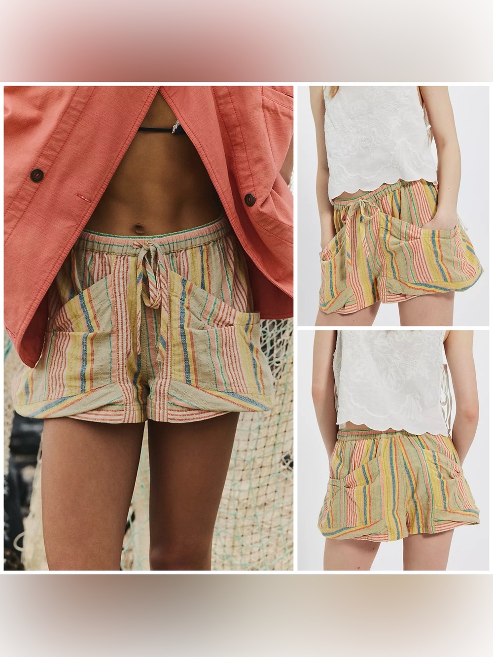 NWT Free People Good Fortune Stripe Shorts - Tea Combo - Medium, Large
